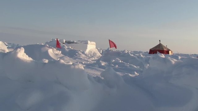 Ice Camp Barneo Arctic near the North Pole. Drift station on frozen Ocean near North Pole. With its integrated ice runway, caters for air borne tourist industry.