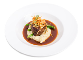 Delicious tenderloin steak with asparagus.