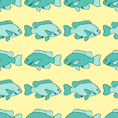 Vector seamless hand-drawn pattern. Marine theme. Sea fish.