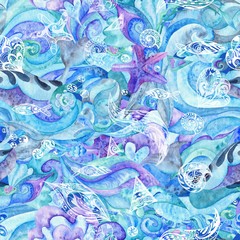 Fototapety  Blue Watercolor Abstract Marine Pattern