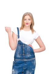 Fototapeta premium blond girl in a blue suit