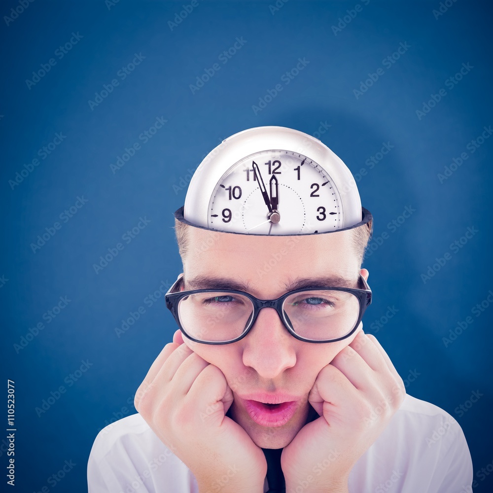 Aufkleber composite image of geeky hipster falling asleep on hands