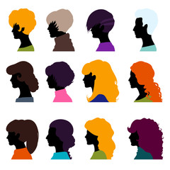 Set of female heads isolated on a white background.