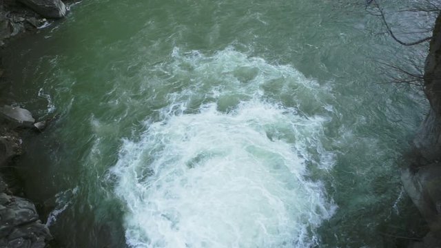 The river Prut in Ukrainian Carpathians in Yaremche village view from the bridge