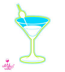 Realistic 3d martini glass with olive berry, beverage theme