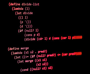 Functional programming code -  declarative paradigm, red color