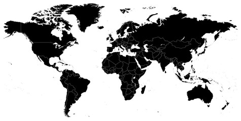 Fototapeta na wymiar Black World Map - illustrationHighly detailed contour of world map.
