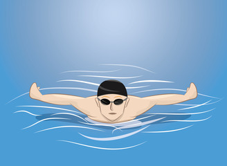 vector illustration of male swimmer swimming butterfly stroke in pool