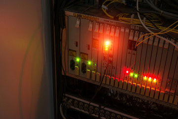 Obraz premium fiber optic with servers in a technology data center