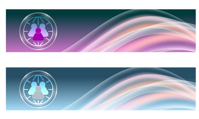 Set of two banners with colored rainbow and peoples icon