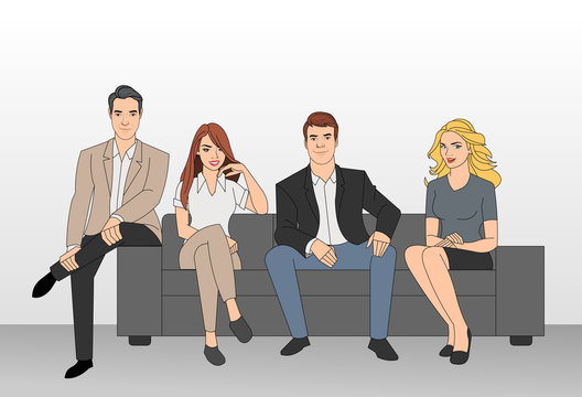 Group of business people seated on a sofa

