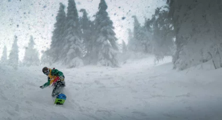 Fotobehang Snowboarden in de poeder © arkezz