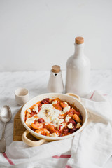 bean with chorizo and eggs