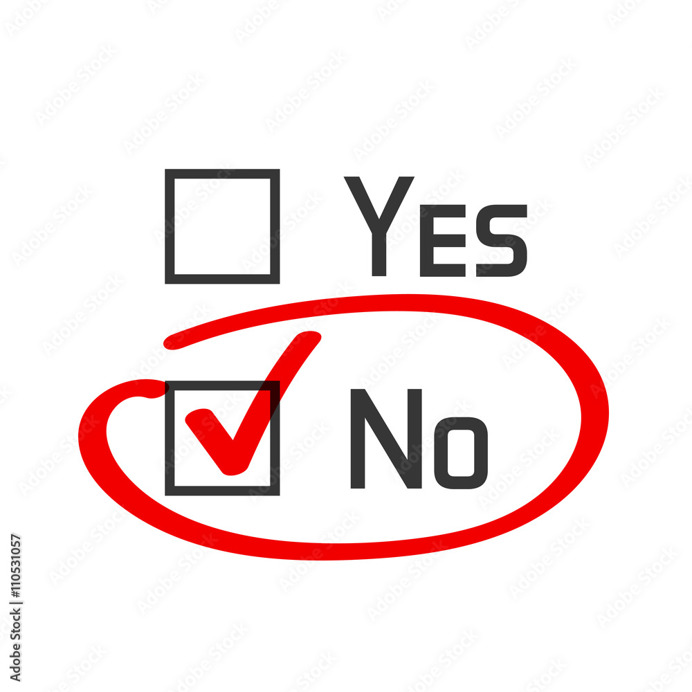 Poster no checked with red marker line, no selected with red tick and circled, yes no concept of motivation