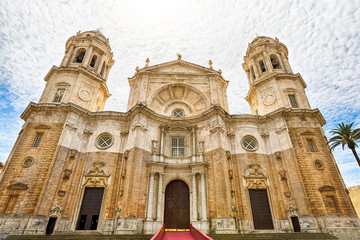 Fototapeta na wymiar Facade of the famous Cathedral of Cadiz in Spanish: Iglesia de Santa Cruz, Cadiz, Andalusia, Spain.