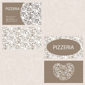 Hand drawn business card template for Pizzeria business . Vector illustration