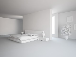 Fototapeta na wymiar white interior design of bedroom -3D illustration