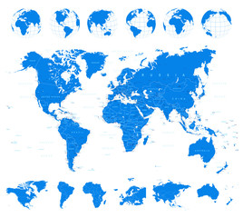 Fototapeta na wymiar World Map, Globes and Continents - illustrationVector illustration of World map and navigation icons 
