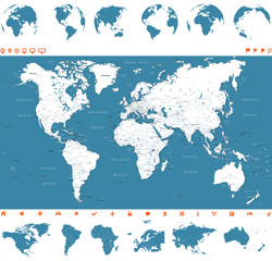 World Map, Globes and Continents - illustration


Vector illustration of World map and navigation icons
