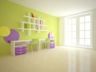 white interior design of living room -3D illustration