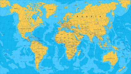 Yellow Blue World Map - borders, countries and cities - illustration


Highly detailed colored vector illustration of world map.
