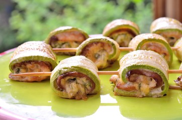   zucchini rolls with chicken and cottage cheese