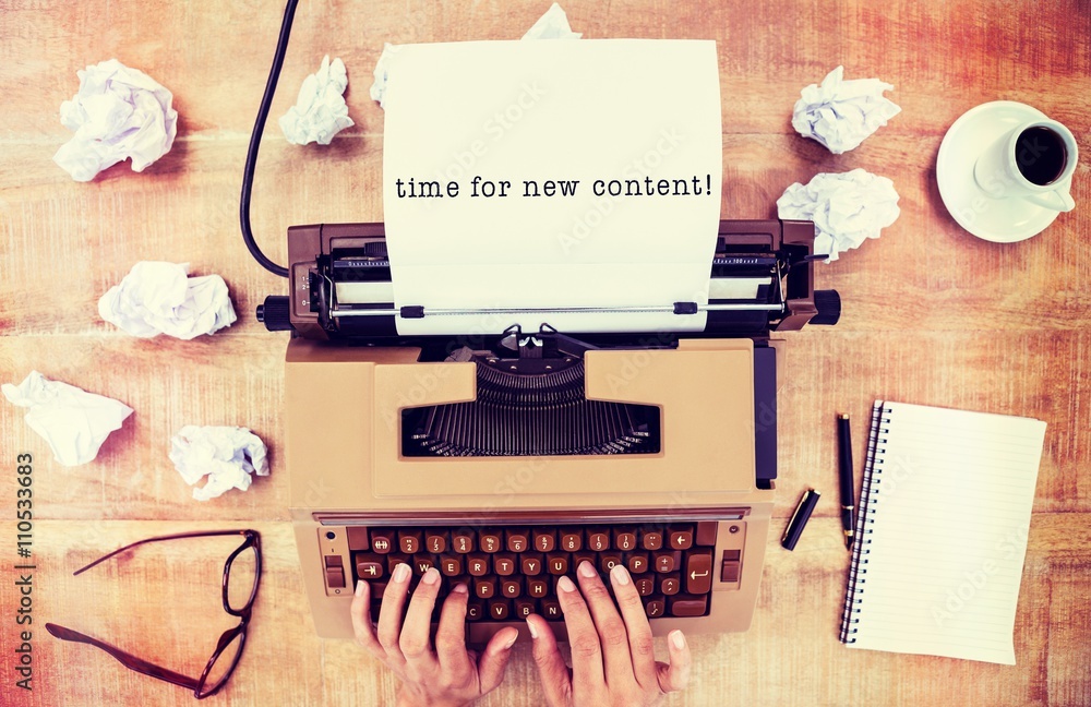 Poster composite image of time for new content! message on a white back
