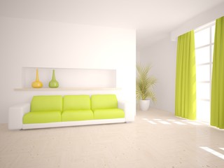 white interior design of living room -3D illustration