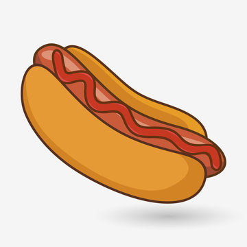 Hotdog with ketchup on a white background with shadow