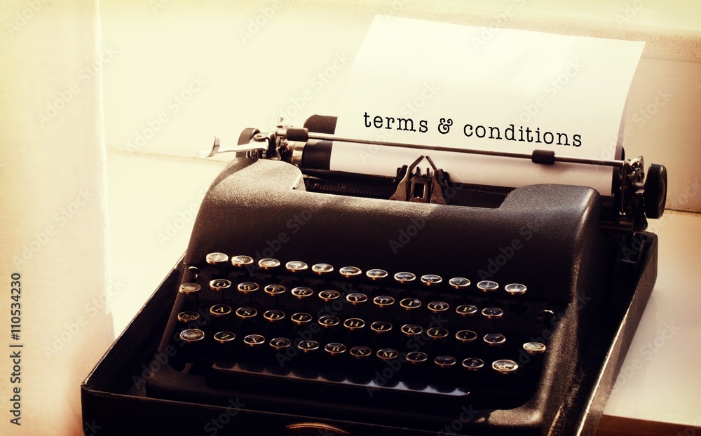 Poster composite image of terms and conditions message on a white backg