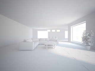 Fototapeta na wymiar white interior design of living room -3D illustration