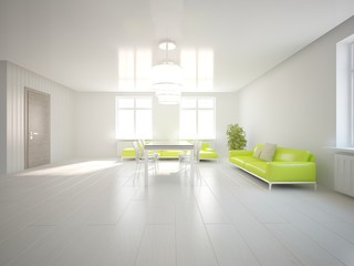 white interior design of living room -3D illustration