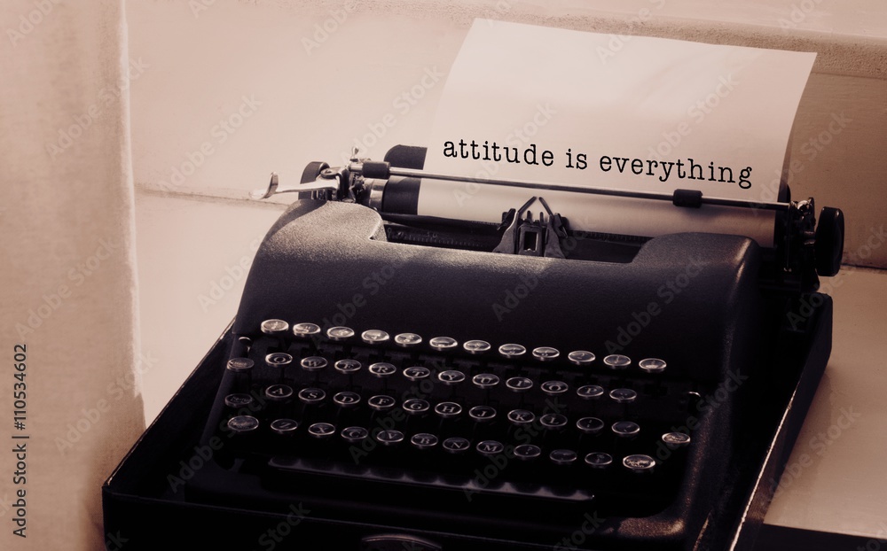 Poster composite image of attitude is everything message on a white bac