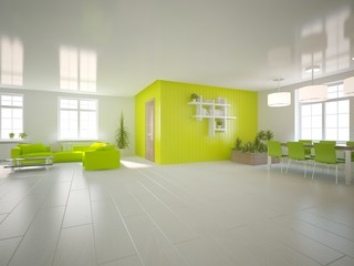 white interior design of living room -3D illustration