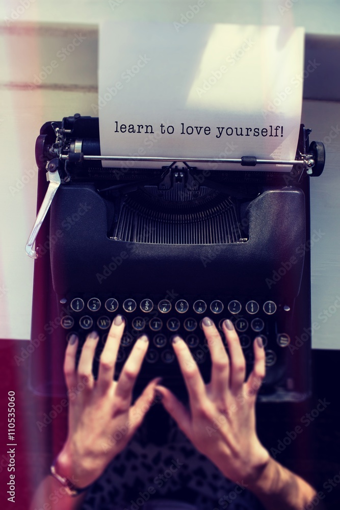 Poster composite image of learn to love yourself message on a white bac