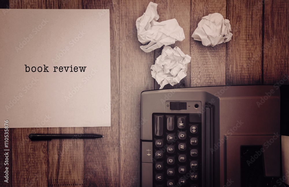 Poster composite image of book review message on a white background