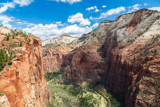 View of Zion National Park from top of Angel’s Landing, Utah, USA