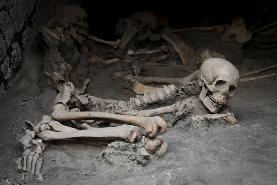 Skulls at the ruins of Herculaneum excavation in Ercolaono near Naples, Italy