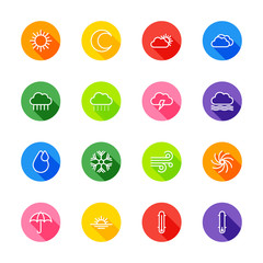 white line weather icon set on colorful circle with shadow for web design, user interface (UI), infographic and mobile application (apps)