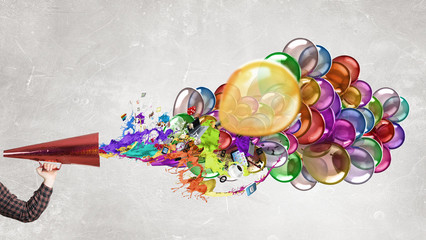 Guy make announcement in trumpet