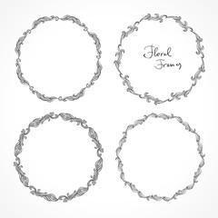 Set of round floral decorative frames. Circular patterns