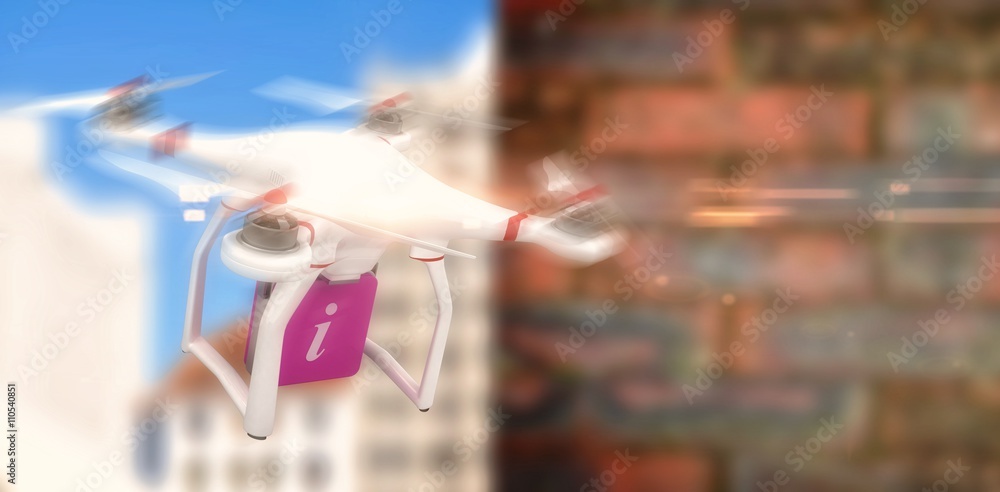 Poster composite image of digital image of a drone holding a cube