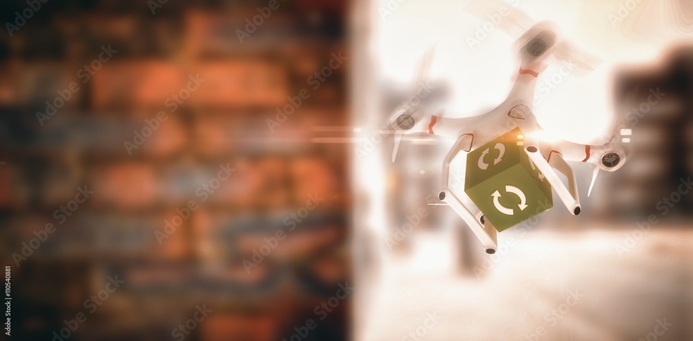 Poster composite image of digital image of a drone holding a cube