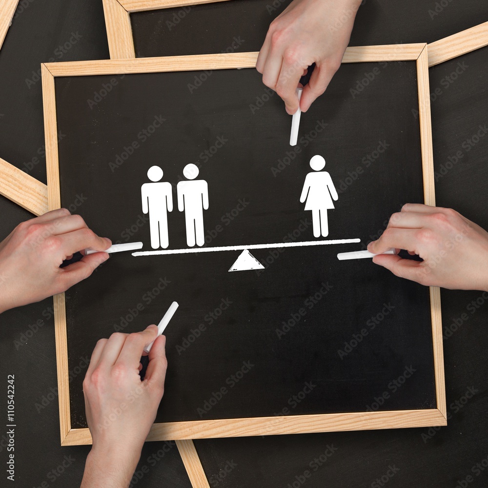 Aufkleber composite image of multiple hands writing with chalk