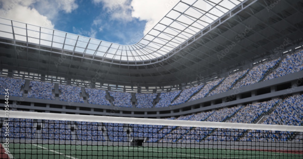 Poster composite image of digital image of tennis net on a white backgr