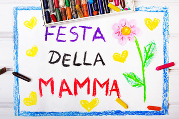 Colorful drawing - Italian Mother's Day card with words 'Mother's day'