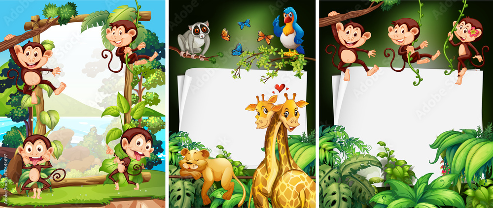 Wall mural Banner design with wild animals