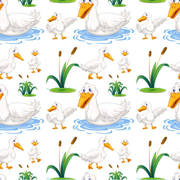 Seamless background with duck in the pond