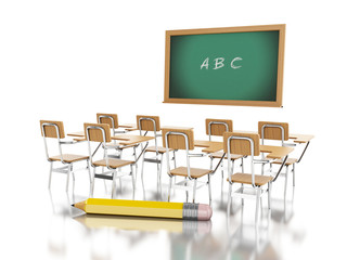 3d School chairs and chalkboard with ABC.
