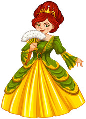 Queen in green and yellow dress